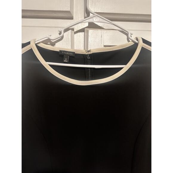 Talbots Size Medium Bow Sleeve Trim Ponte Shift Dress Black Classic Office - Picture 3 of 10